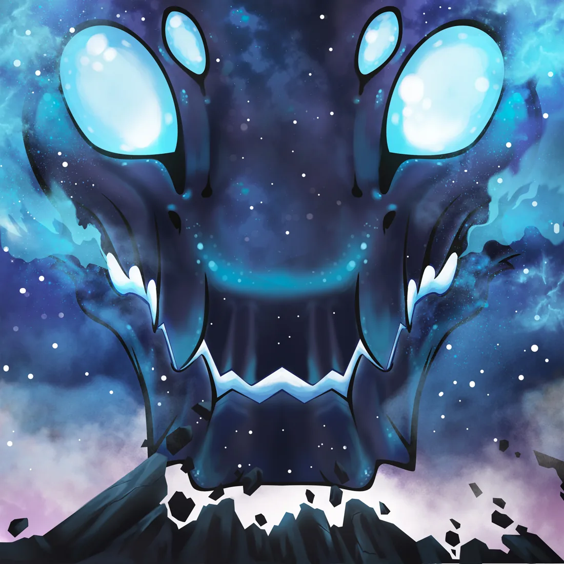 The Devourer, a cosmic horror with glowing eyes, rising out of the stars