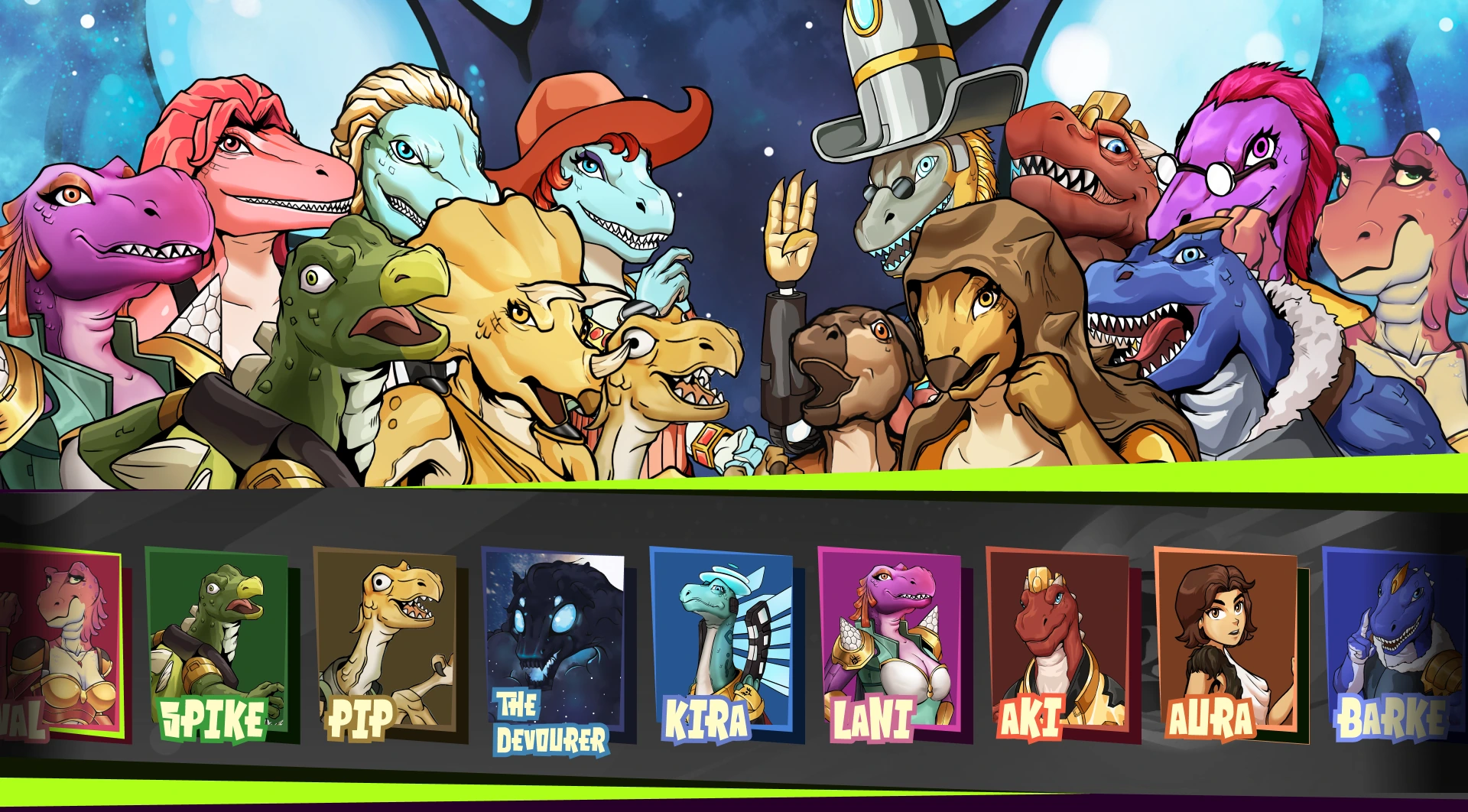 The colourful dinosaur cast of Dino Loco
